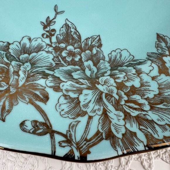 222 Fifth Adelaide Turquoise Gold Serving Charger Platter Scalloped Edge 10.75" - Picture 4 of 7